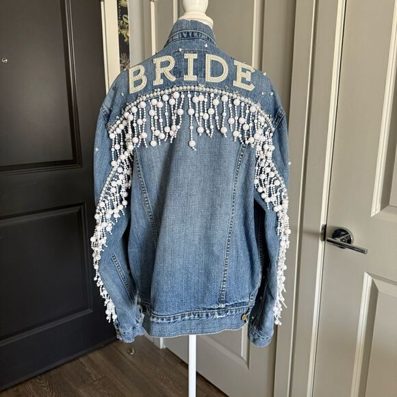 Levi’s Custom Rhinestone Cowgirl Bachelorette Disco Fringe Jean Jacket Size L - Picture 6 of 11